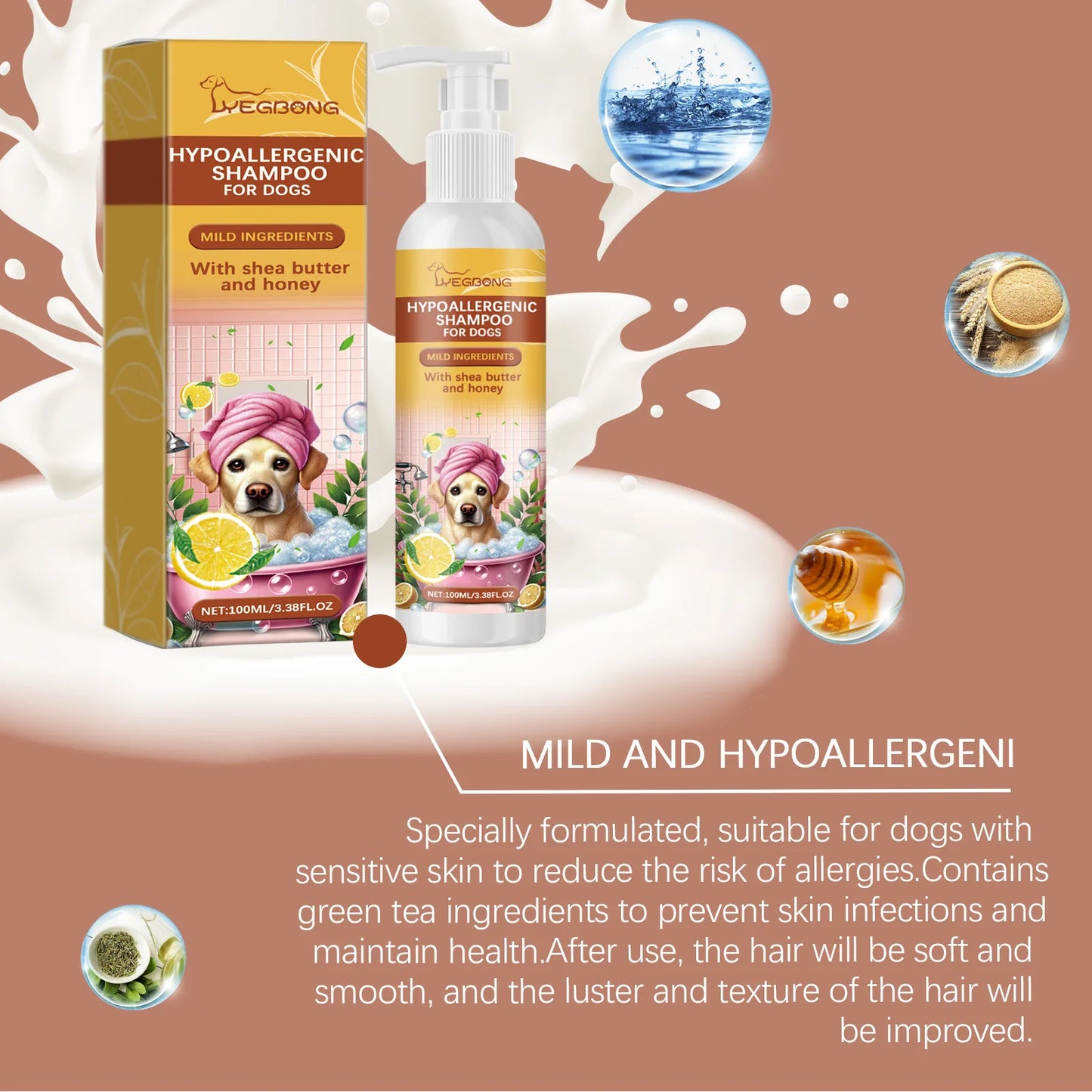 Yegbong 100ml Pet Shampoo Dog Shampoo Hypoallergenic Bath Wash Hair Soften Itchy Skin Relief Nourish Fur Cleansing Dog Shampoo