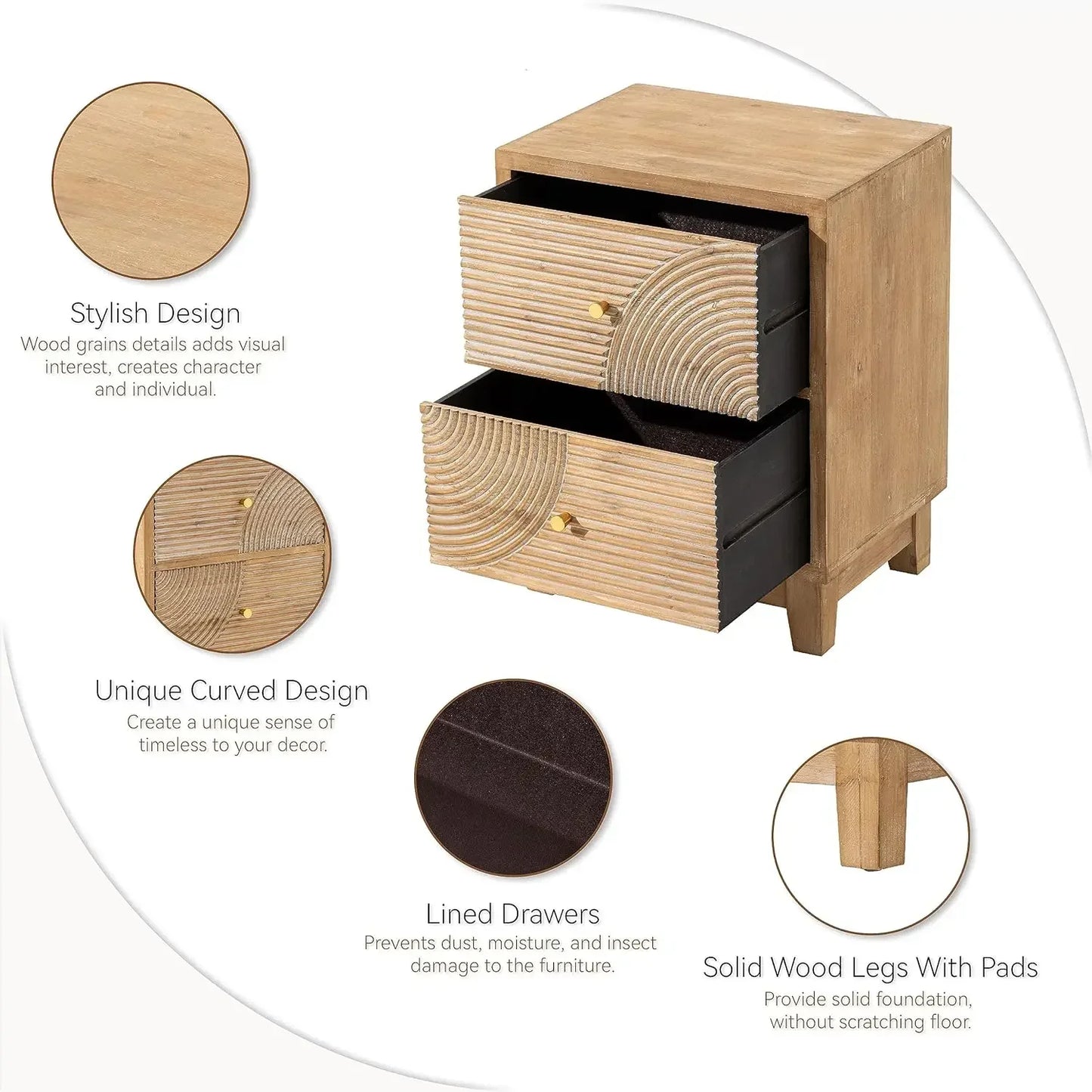 2-Drawer Set of 2 Fully Assembled Mid Century Nightstands
