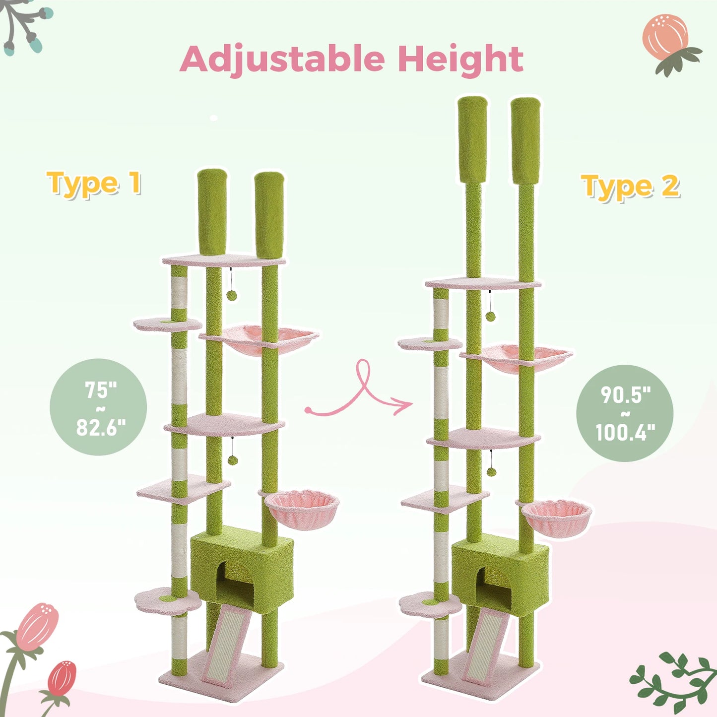 Adjustable Height Floor to Ceiling Cat Activity Tree