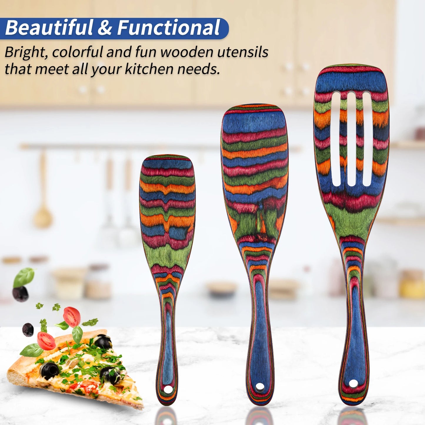 Spurtle Set, Wooden Utensils for Cooking, Pakkawood Kitchen Cooking Utensils Set, Serving Spatula spoon