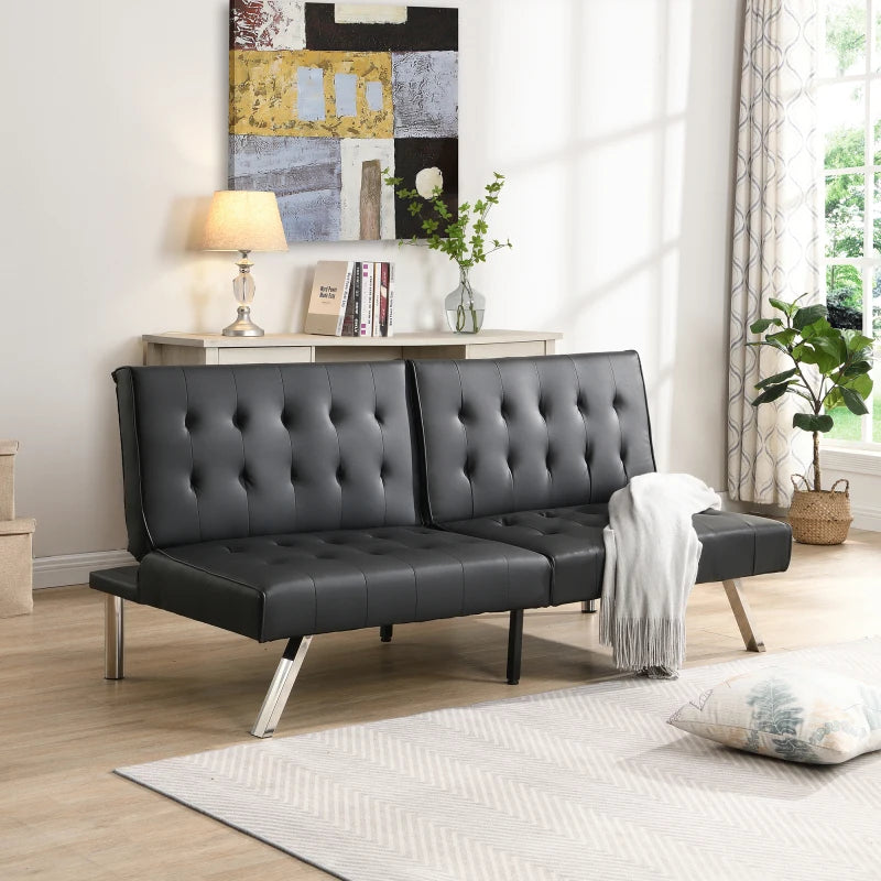 sofa bed black , can be placed flat, wooden frame, stainless steel legs, suitable for living rooms and apartments