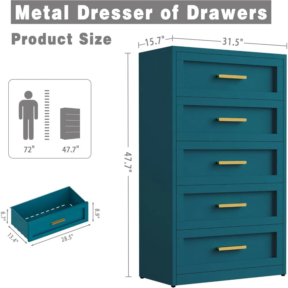 5-DrawerTall Metal Dresser for Bedroom