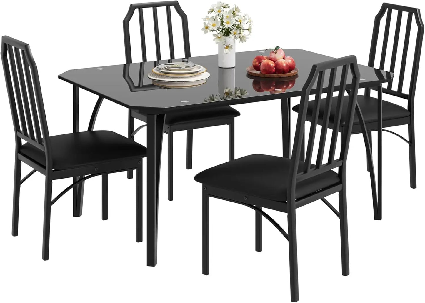 Glass Dining Table Set for 2 Kitchen Table and Chairs for 2 with Padded Seats 3 Piece Dining Room Table Set for Home Kitchen