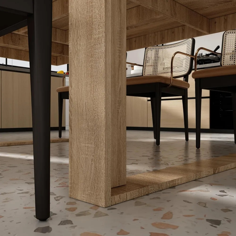 86.6" W Dining Table for 8-10 People, Versatile Modern Wooden Dinner Table Kitchen Table for Dining Room Conference Room, Light
