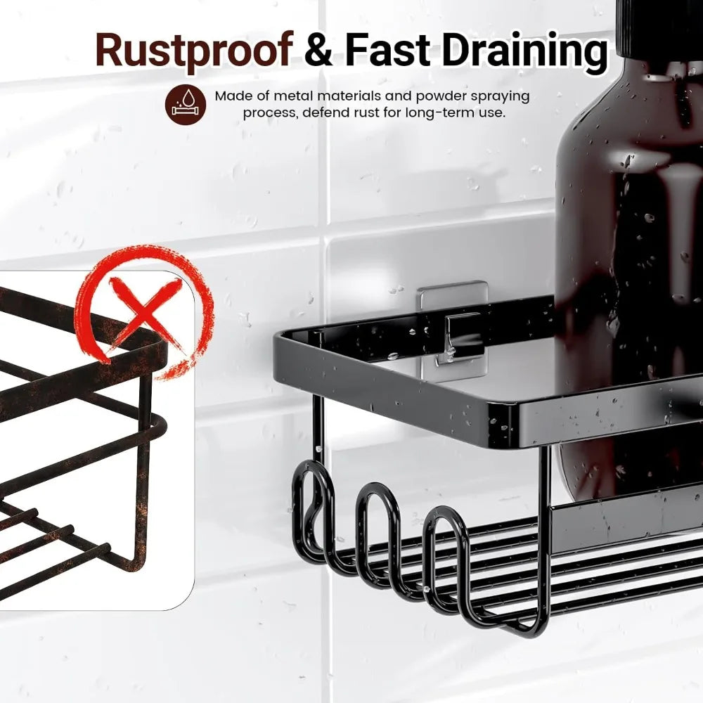Corner Shower Caddy Shelf Organizer, 2 Pack Adhesive Black Bathroom Accessories