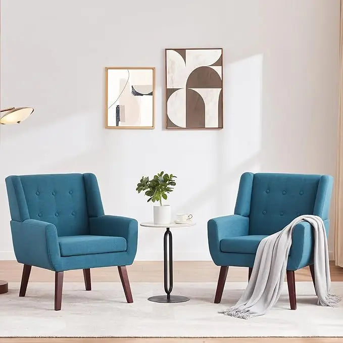 Button Tufted Accent Chairs Set of 2 Upholstered Reading Living Room Chair Mid Century Modern Chair with Linen Fabric Club Chair