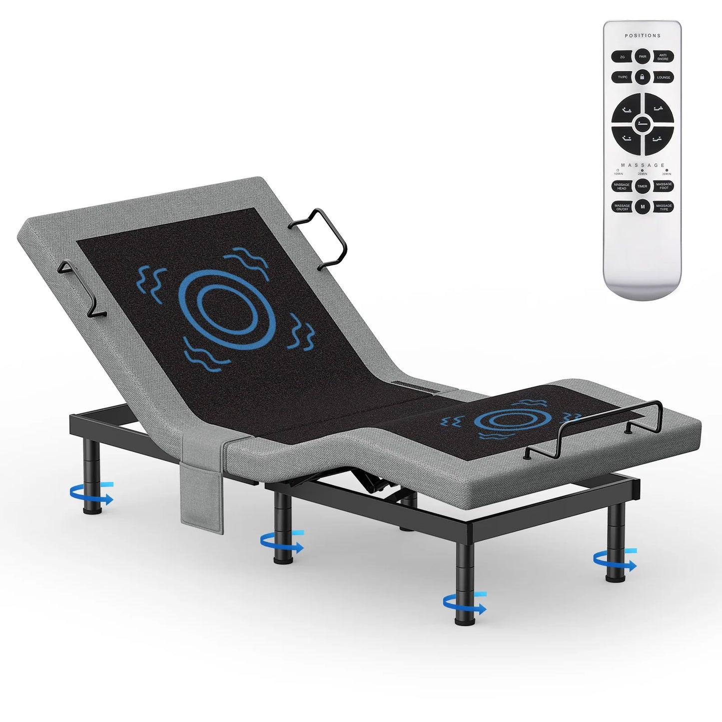 Twin Split King Size Adjustable Bed Base Frame with Massage Silent Double Motor with Wireless Remote Control Bedroom