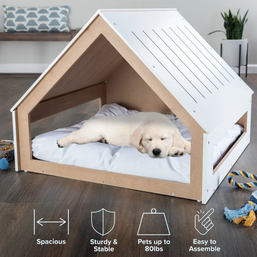 Indoor Dog House for Small to Medium Pets up to 80lbs Wooden Doghouse with Cushion for Cozy Indoor Shelter WeatherResistant and