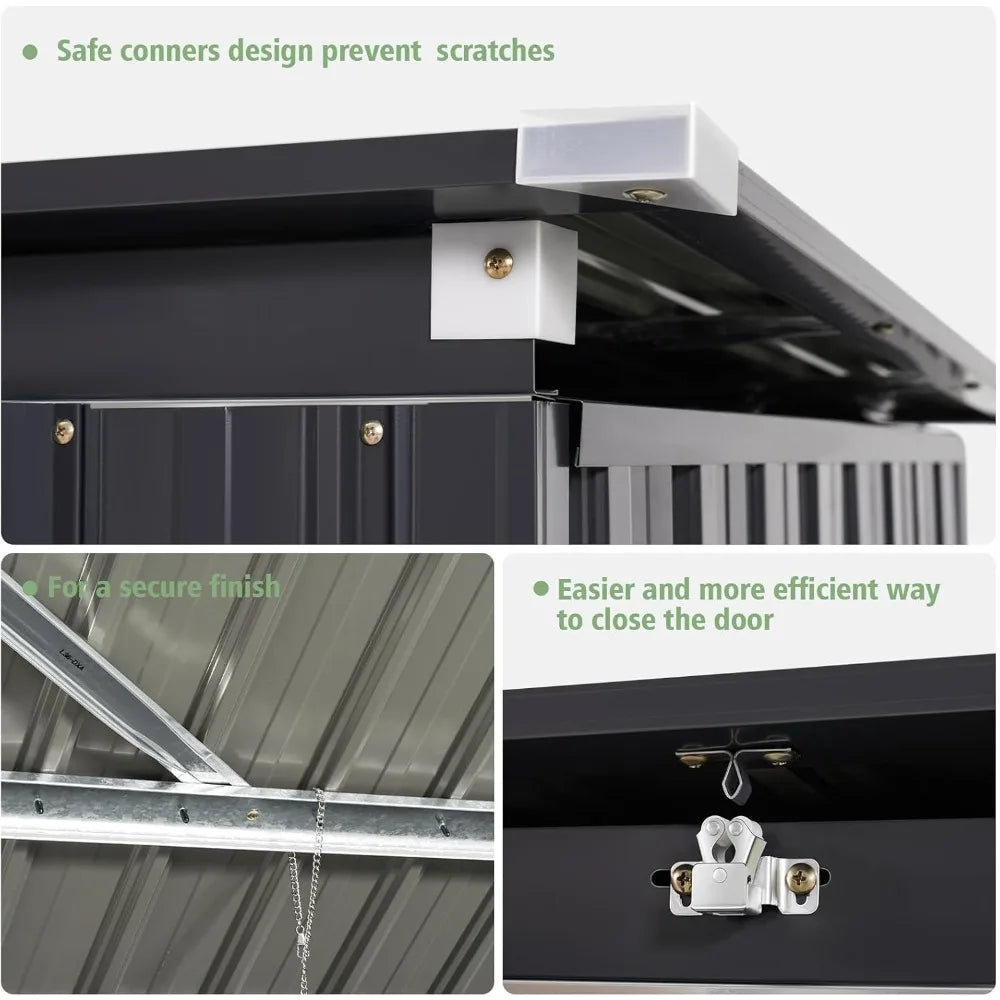 79 Cu. Ft Premium Storage Shed 3.3 x 5.6 FT Outside Metal Trash Shed Waterproof Outside Storage with Lid Chain Storage Trash Can