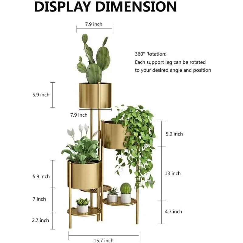 Plant Stand, 6 Tier 6 Potted Indoor Gold Flower Pot Stand Holder Shelf, Foldable Decorative Display Rack for Multiple Potted