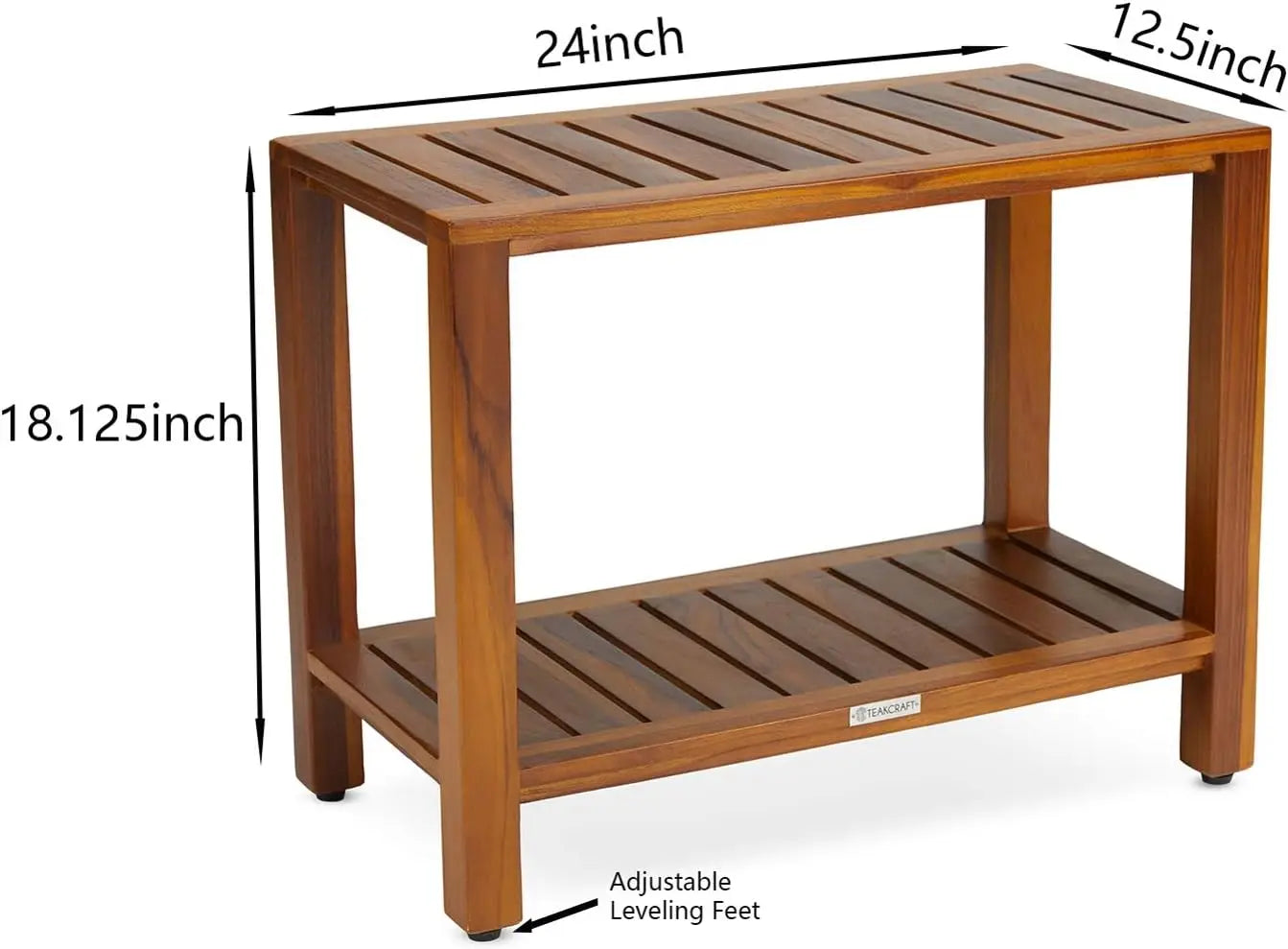 Teak Shower Bench 24 Inch For Bathroom, Spa - Fully Assembled, The Eske