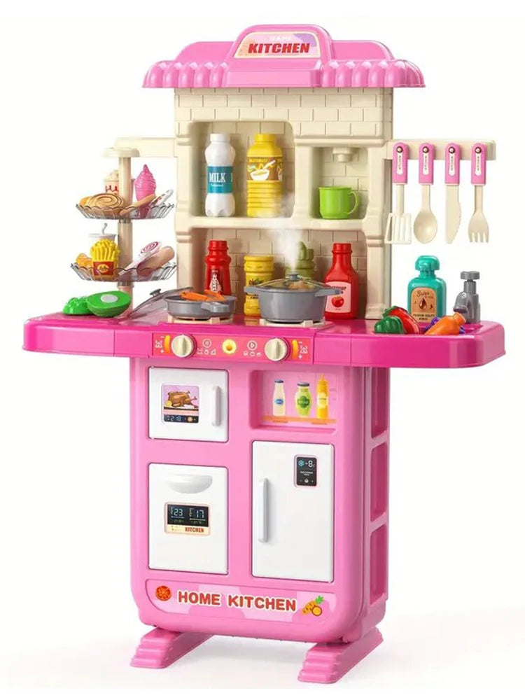 Play Kitchen Girls Toy Pretend Food- Kitchen Toys for Kids, Kitchen Set Play Realistic smoke and lighting, for Girls Boys Age 3+