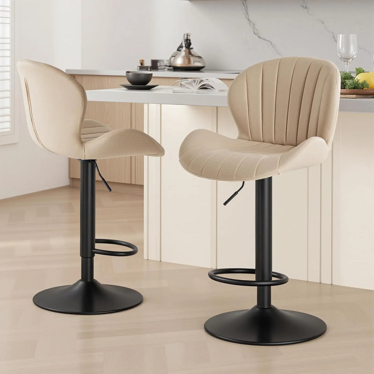 Ergonomic Modern 360° Swivel Dining Chairs Set of 2 Adjustable Fabric Upholstered Kitchen Chairs with For Kitchen Island