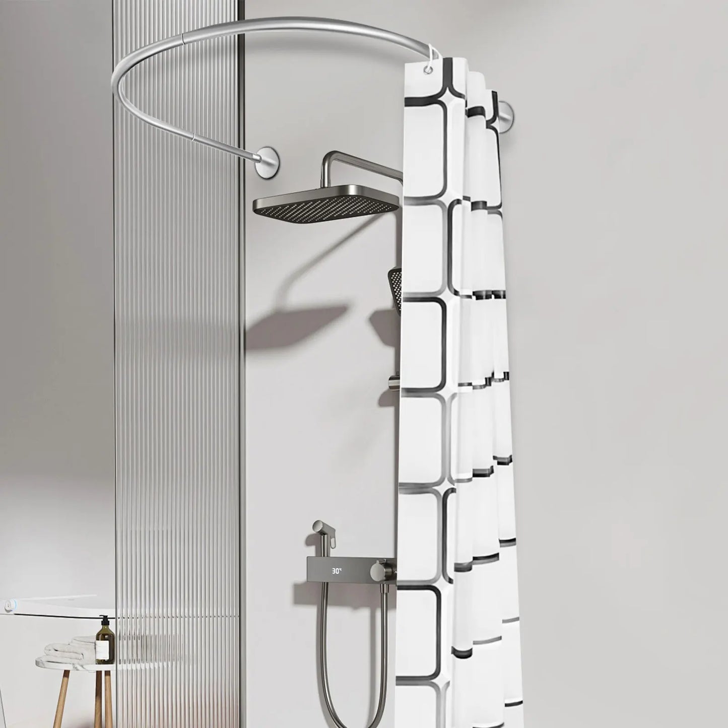 Stainless Steel Shower Curtain Rod Adjustable 0.9-1.3m Length U-Shaped Design