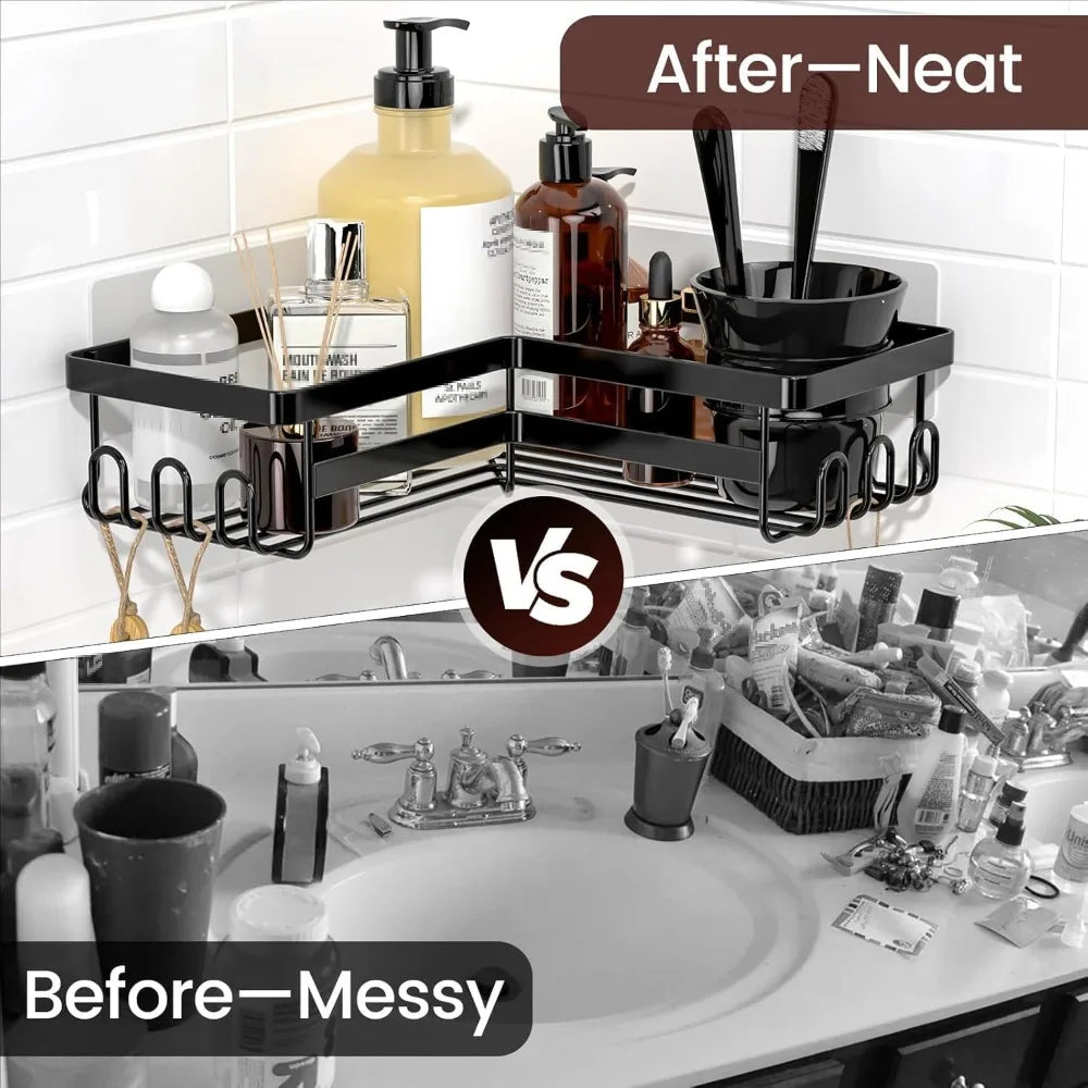 Corner Shower Caddy Shelf Organizer, 2 Pack Adhesive Black Bathroom Accessories