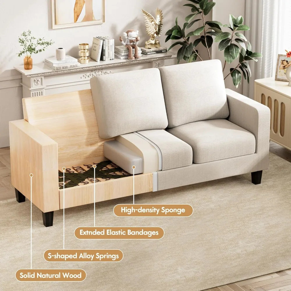 Convertible Sectional Sofa Couch, 3 Seat L-Shaped Sofa with Linen Fabric Ottoman