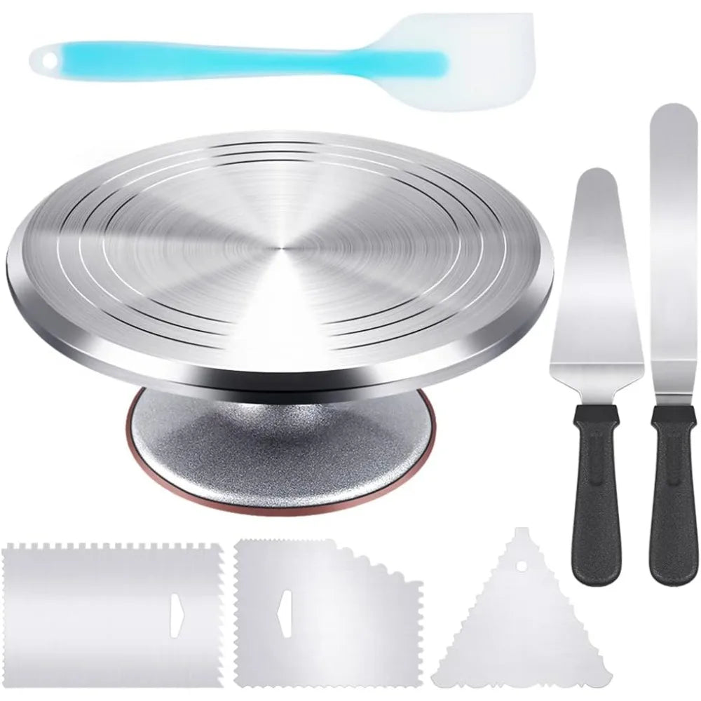 Aluminium Cake Turntable Set with Revolving Cake Stand for Cake Dessert Making Cake Decorating Accessories Baking Tools