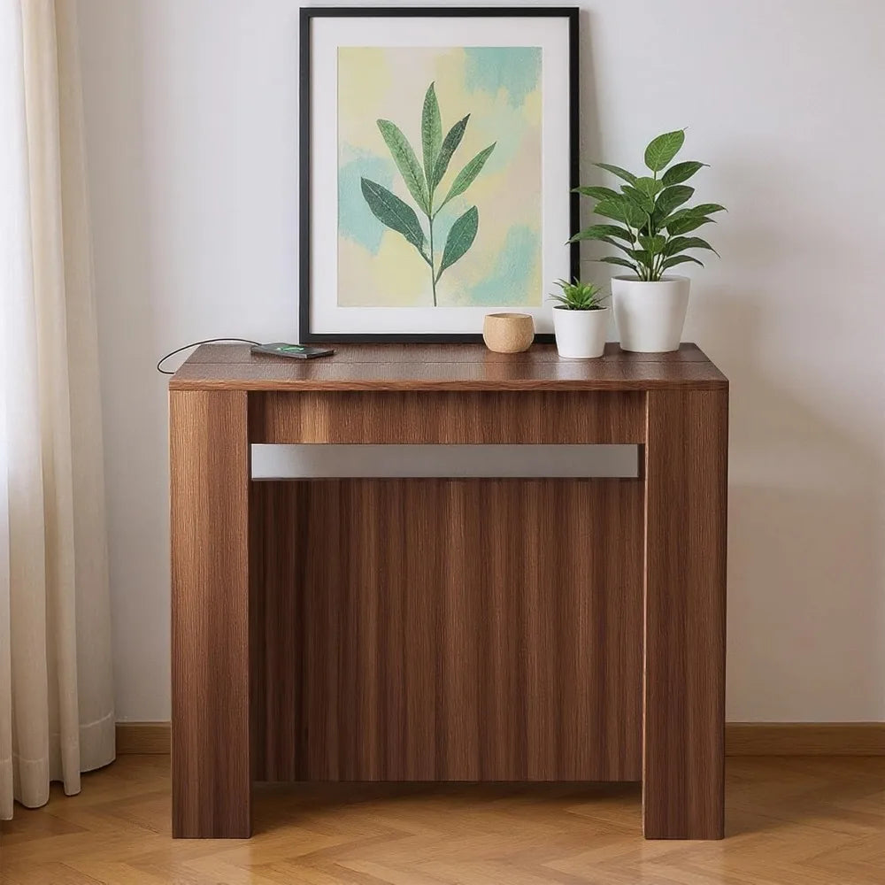 Modern Extendable Dining Table for 2 to 12 People with Outlet, Space Saving Expanding Table with Storage for Party, Weddings, Me