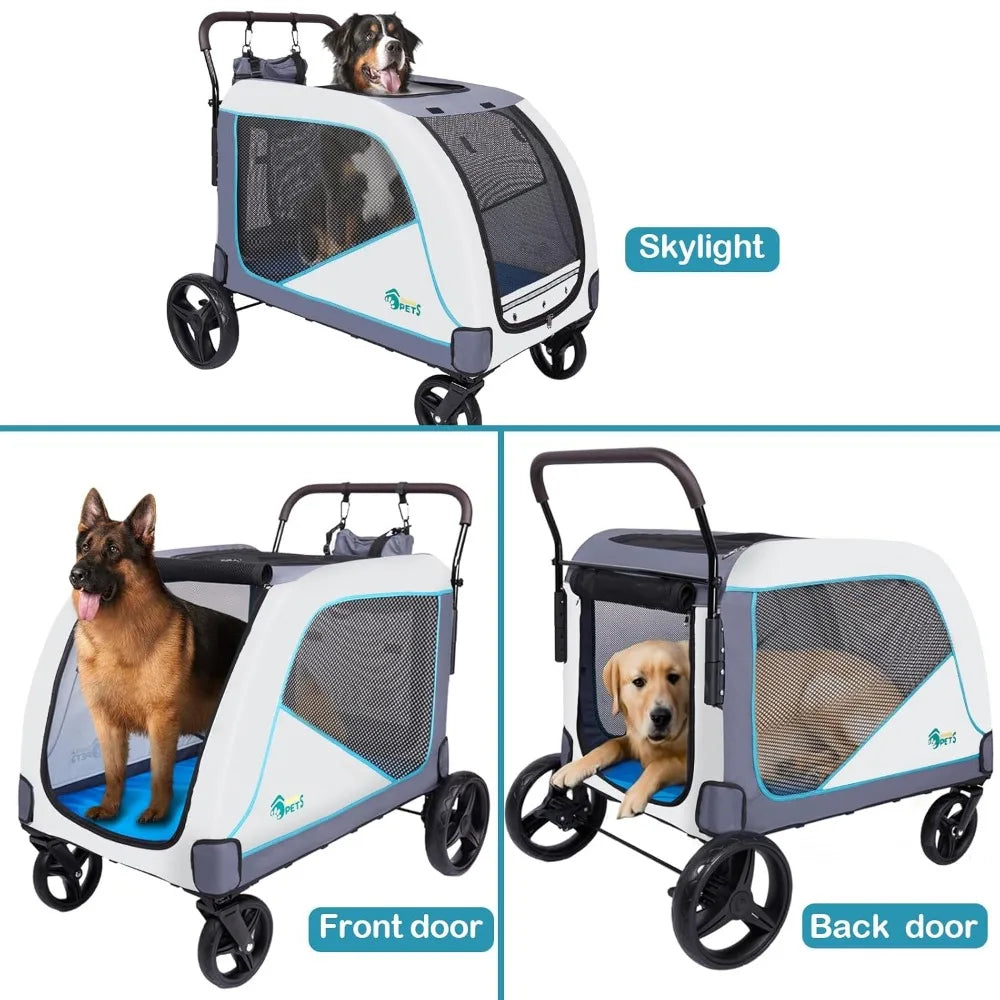 Extra-Large Dog Stroller for Large Dogs Up to 154lbs, with Hanging Storage Bag, Foldable Dog Wagon with Adjustable Handle