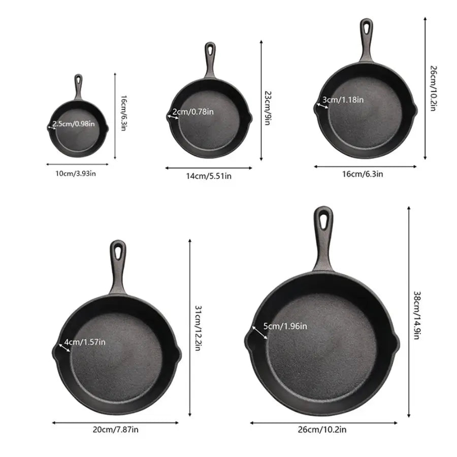 3PCS\4PCS\5pcs Cast Iron Skillet Set, Cast Iron Pan Without Coating Set, 6 Inch/8 Inch/10 Inch Cast Iron Frying Pan