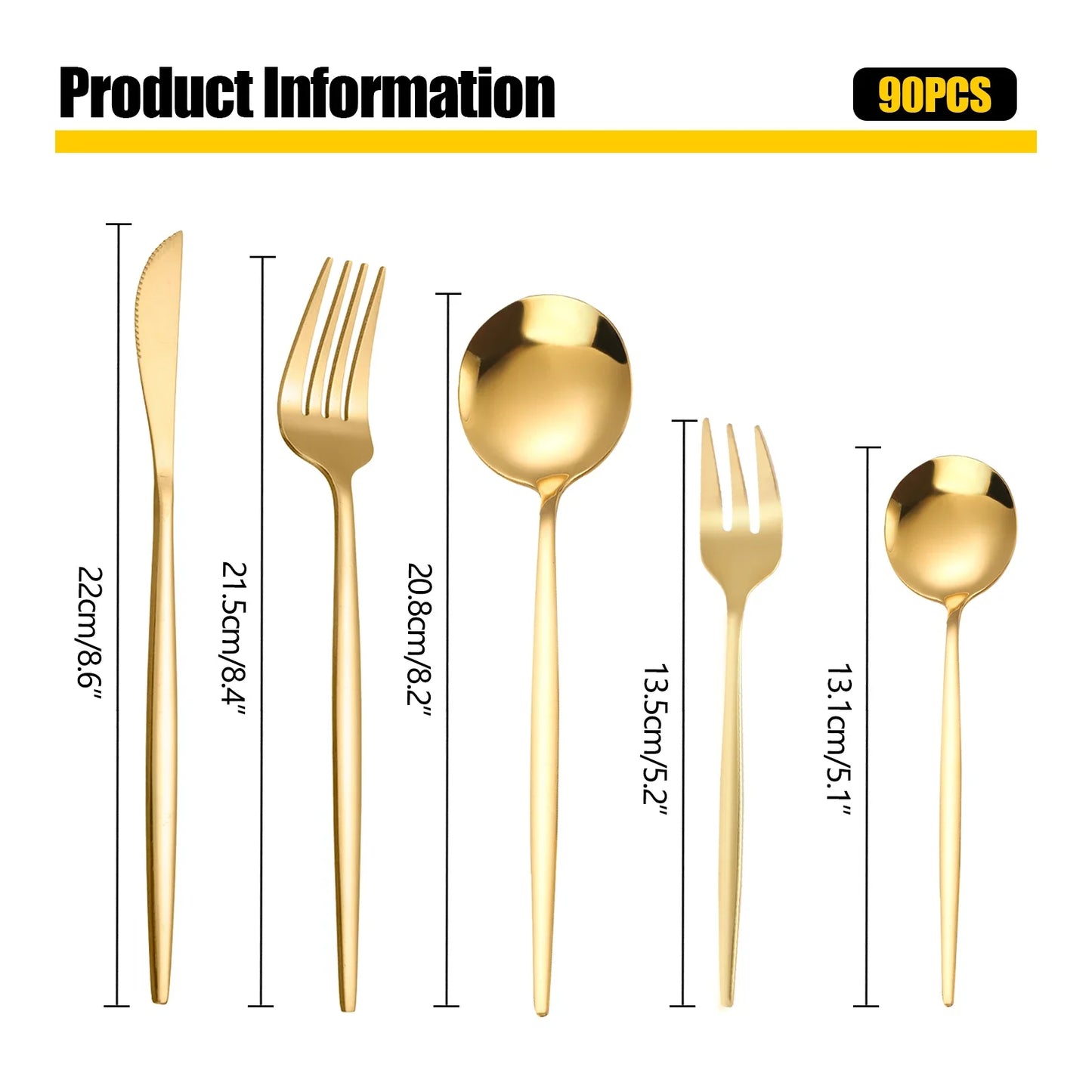 90Pcs Gold Flatware Set Stainless Steel Silverware Utensil Kitchen Tableware Forks Knives Spoons Cutlery for Home Restaurant