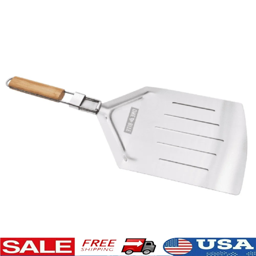 Stainless Steel Slotted Pizza Peel Wood Handle Durable Pizza Spatula Food Turner Easy Handling