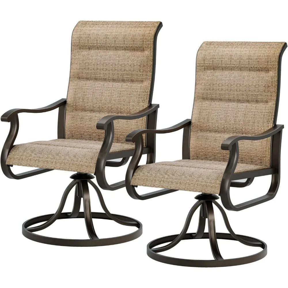 Patio Swivel Chairs Set of 2, Outdoor Dining Chairs High Back with Padded All Weather Breathable Textilene, Metal Rockin
