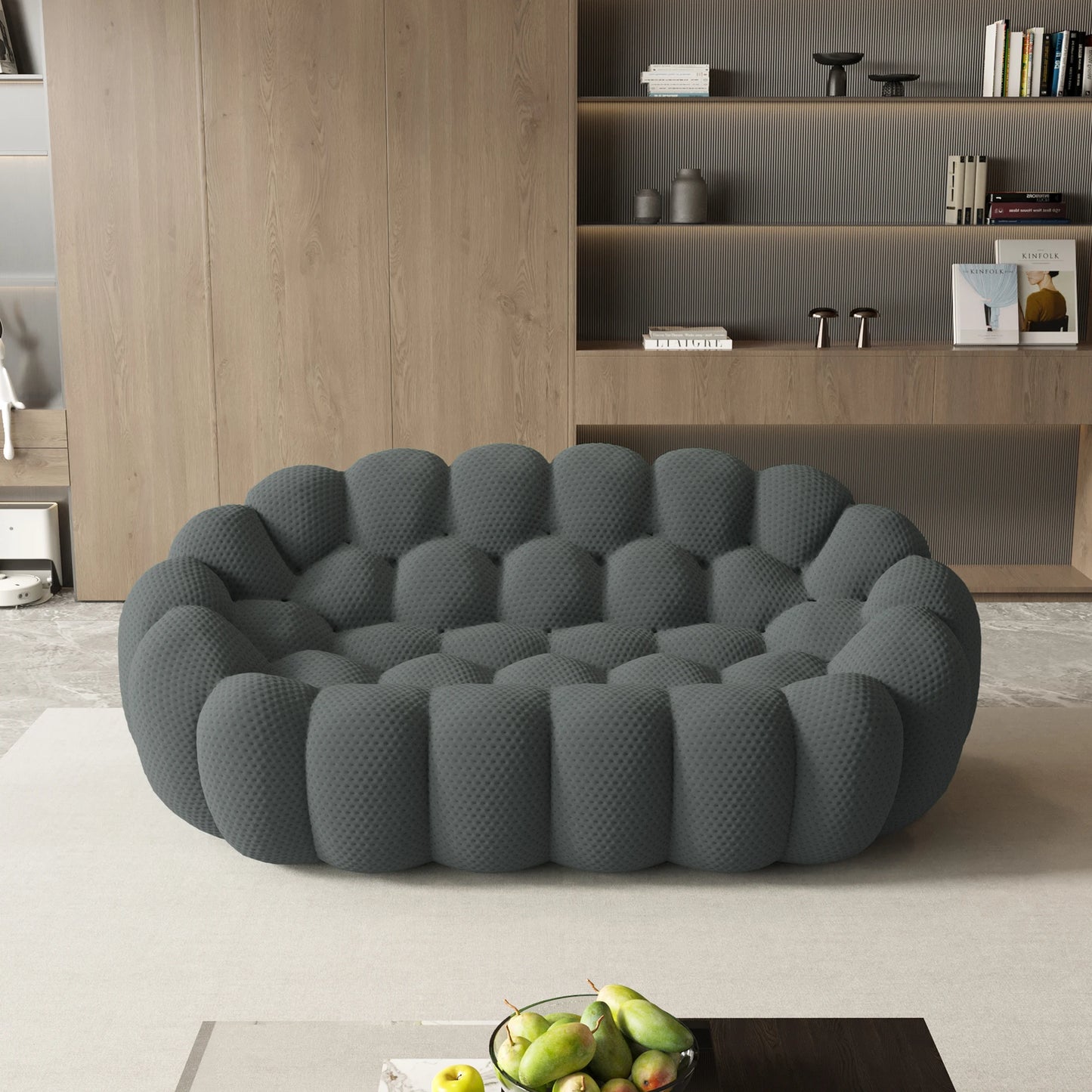 78'' Modern Curved Boneless Sofa Comfy 3D Knitted Fabric Loveseat Couch Football-Shaped Lazy Floor Sofas for Living Room