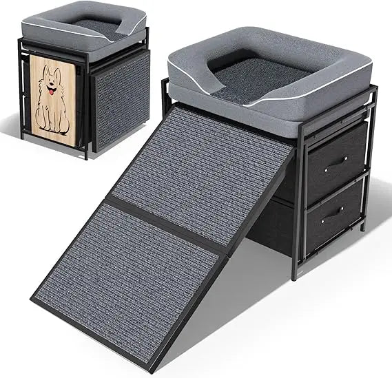 Dog Window Perch with Sofa for Dog&Cat,Dog Window Seat for Home Elevated Pet Bed,Indoor Pet Perch with Anti-Slip Ramp and Storag