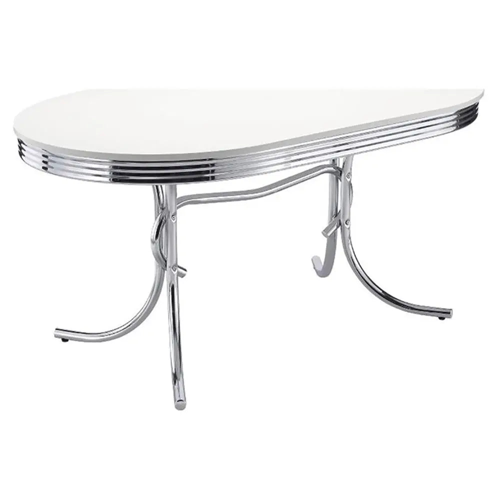 Modern Dining Table - 30" x 60", Chrome-Plated Metal Base, Oval Chrome Top in White Finish