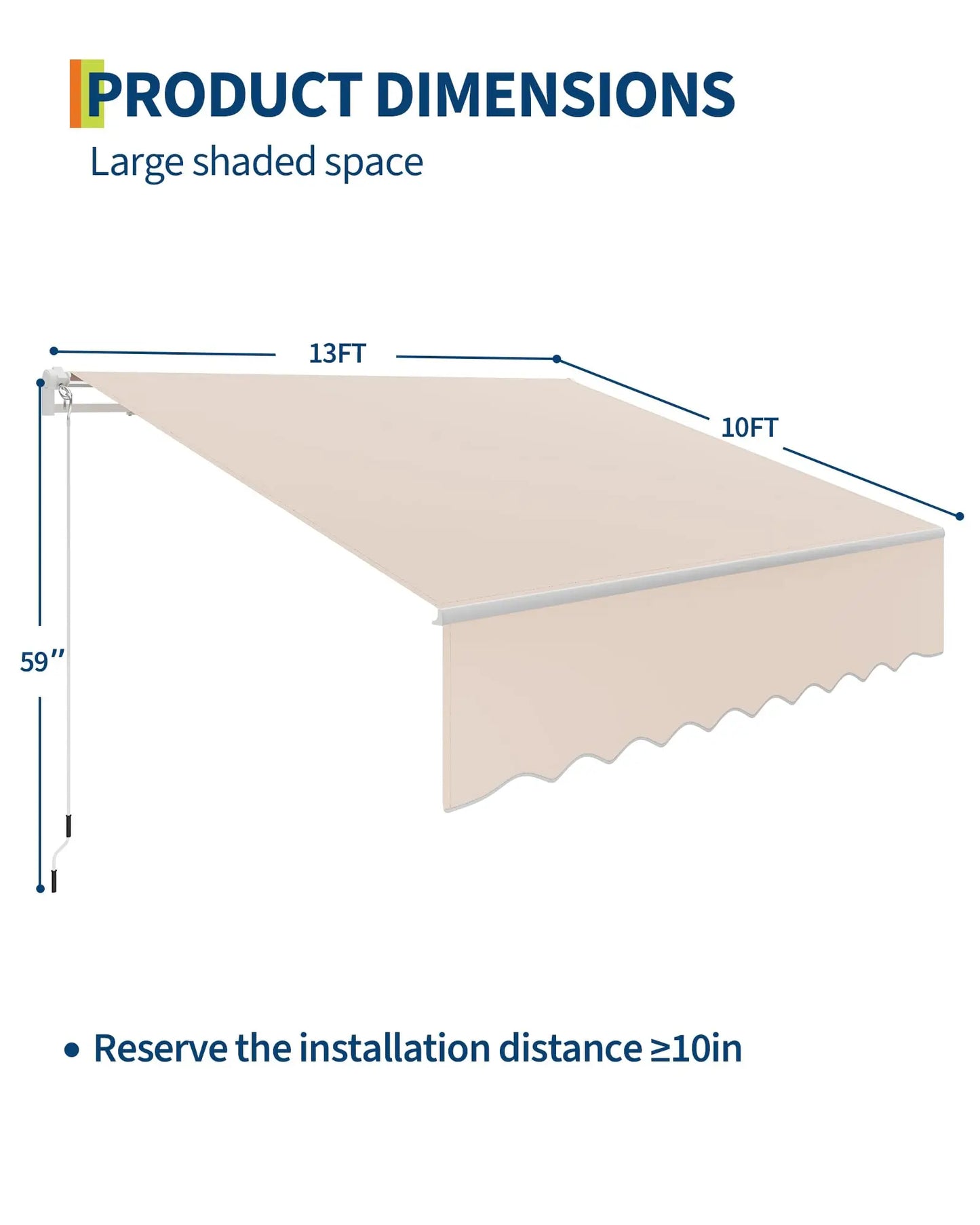 10x8Ft/13x10Ft Manual Retractable Patio Awning, Heavy Duty Aluminum Frame With Waterproof & UV Protection Fabric For Deck Porch