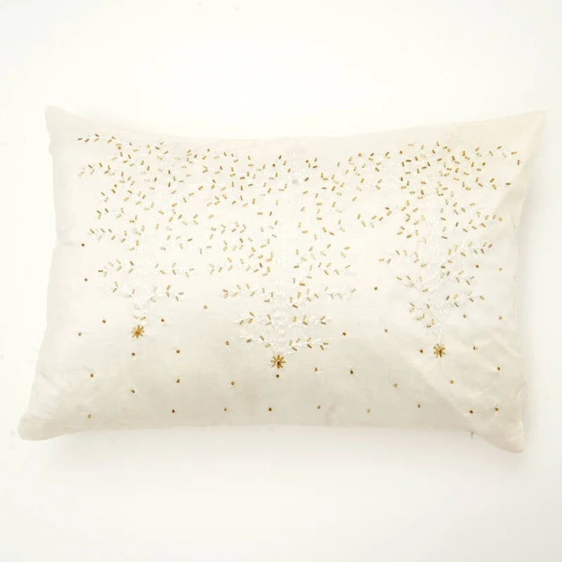 100% Polyester Ivory Lumber Pillow with Embroidery & Bead Work – Soft & Stylish Accent-24X16