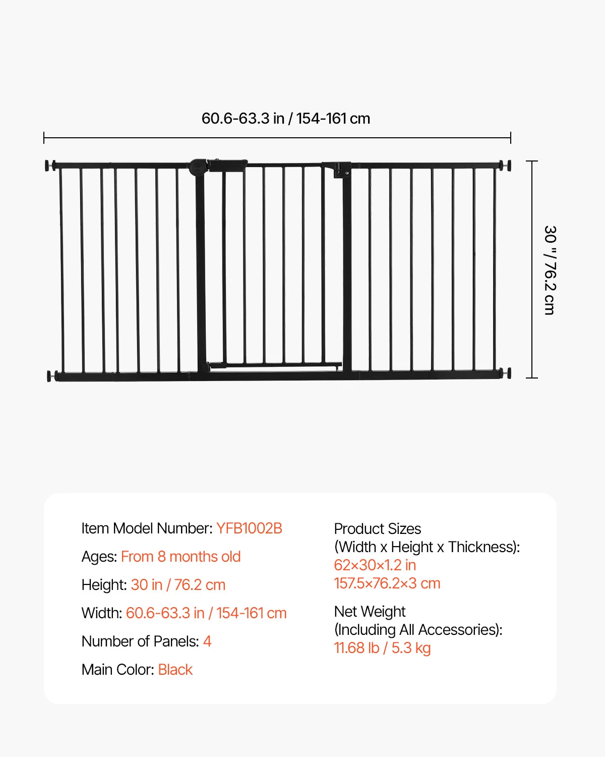 SucceBuy Gate 28/30/36 Inches High Dog Gate Easy Step Walk Thru Child Pet Security Pressure Mount Kit Wall Cups Doorways