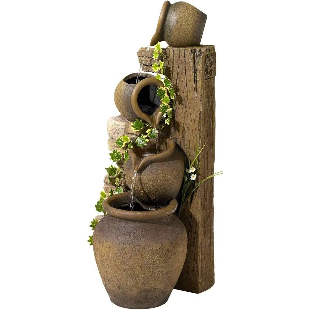 Four Jugs 33" High Large Rustic Indoor Outdoor Decor Faux Stone Floor Fountain Waterfall Cascading Standing Tiered Pot Water Fea