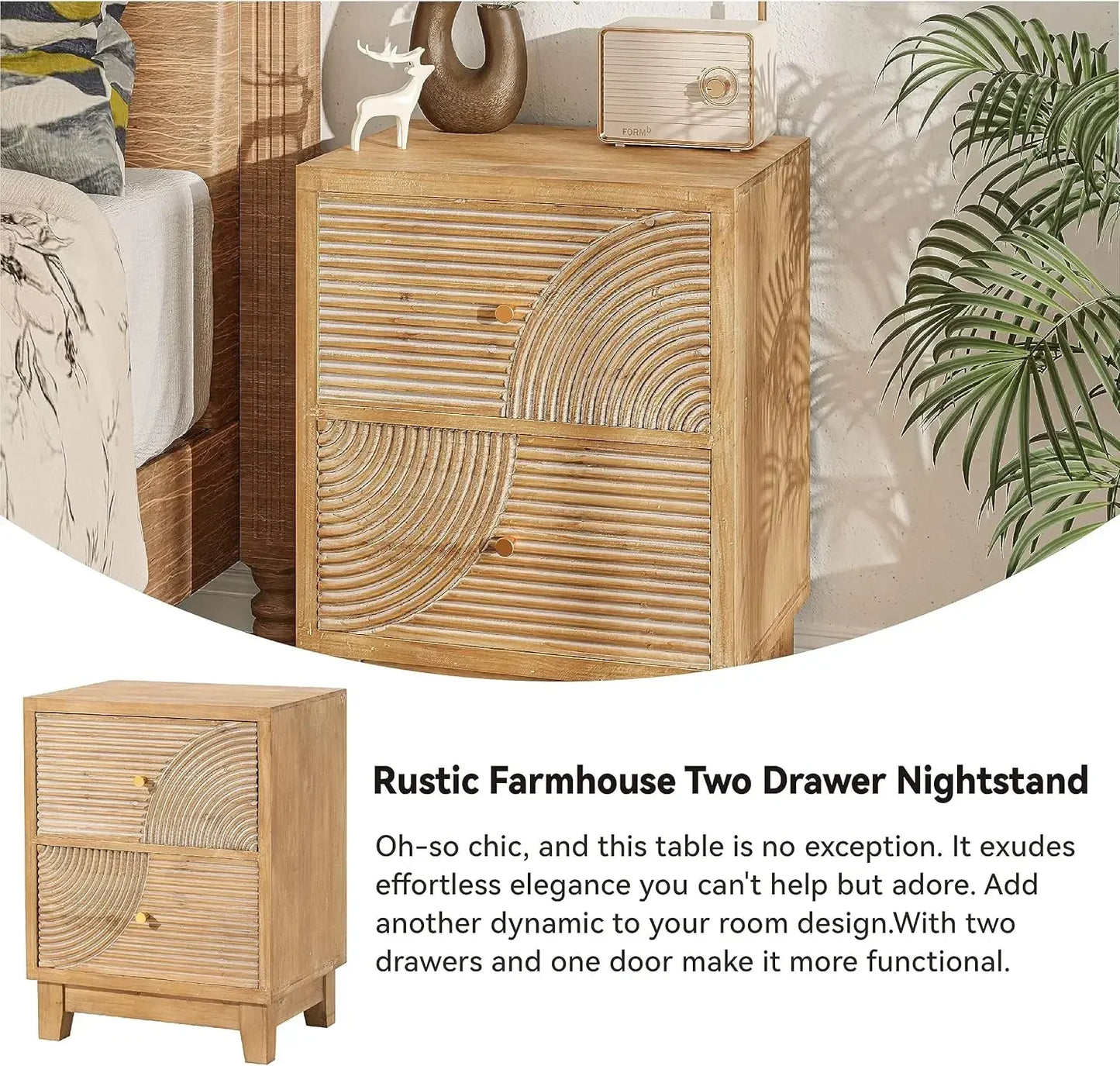 2-Drawer Set of 2 Fully Assembled Mid Century Nightstands