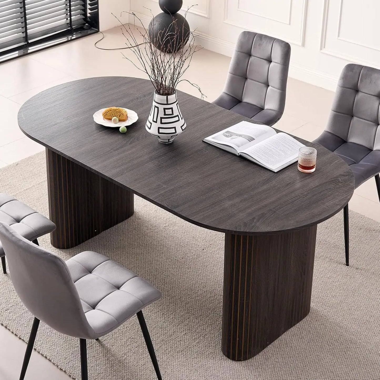 70.8" Oval Dining Table for 4 6 Person, Modern Farmhouse Modern Dinner Table Reception Room (Only Table),