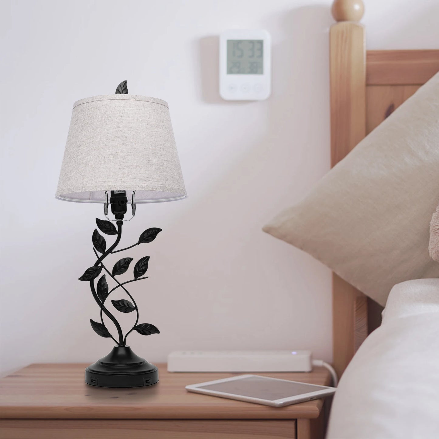 Table Lamps, 26.2-Inch Iron & Linen, Dual USB Charging Ports, Soft Light to Protect Eyes, for Nursery, Bedroom & Living Room