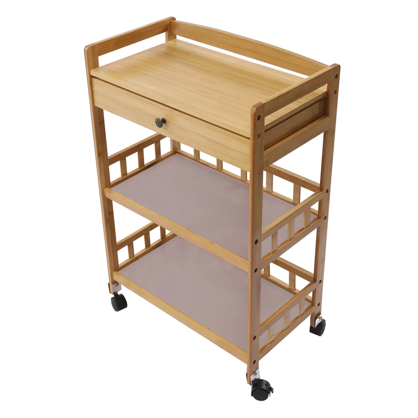 Mobile Cart Trolley Rolling Wheelcart Storage Rack Bamboo 65kg Bearing
