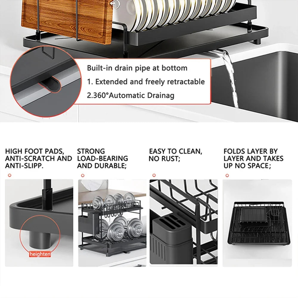 Detachable Dish Drying Rack with Drain Board and Utensil Holder