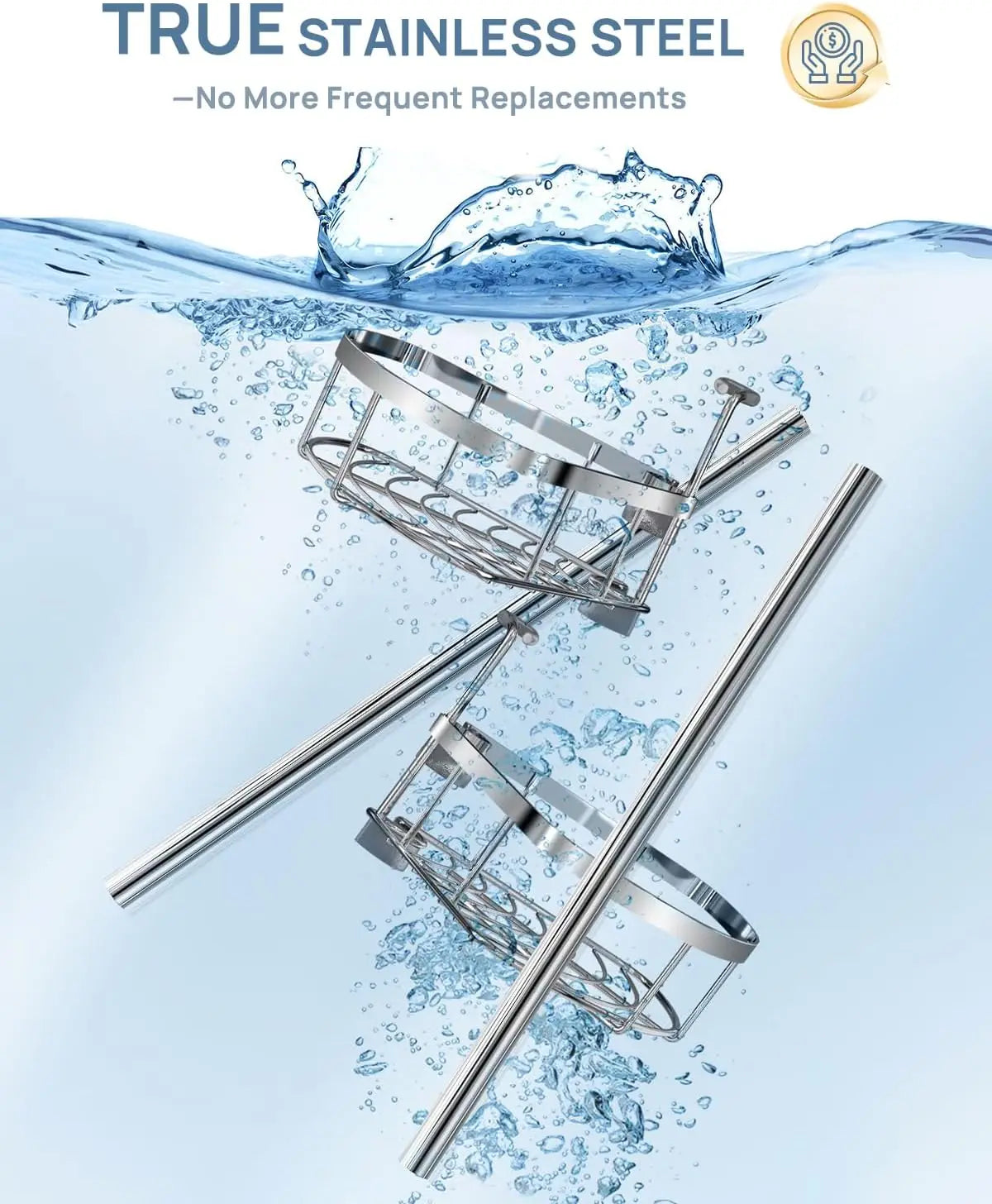 Rustproof Shower Corner Caddy Organizer for Bathroom 4 Adjustable Shelves with Tension Pole for Bathtub Shampoo Accessories