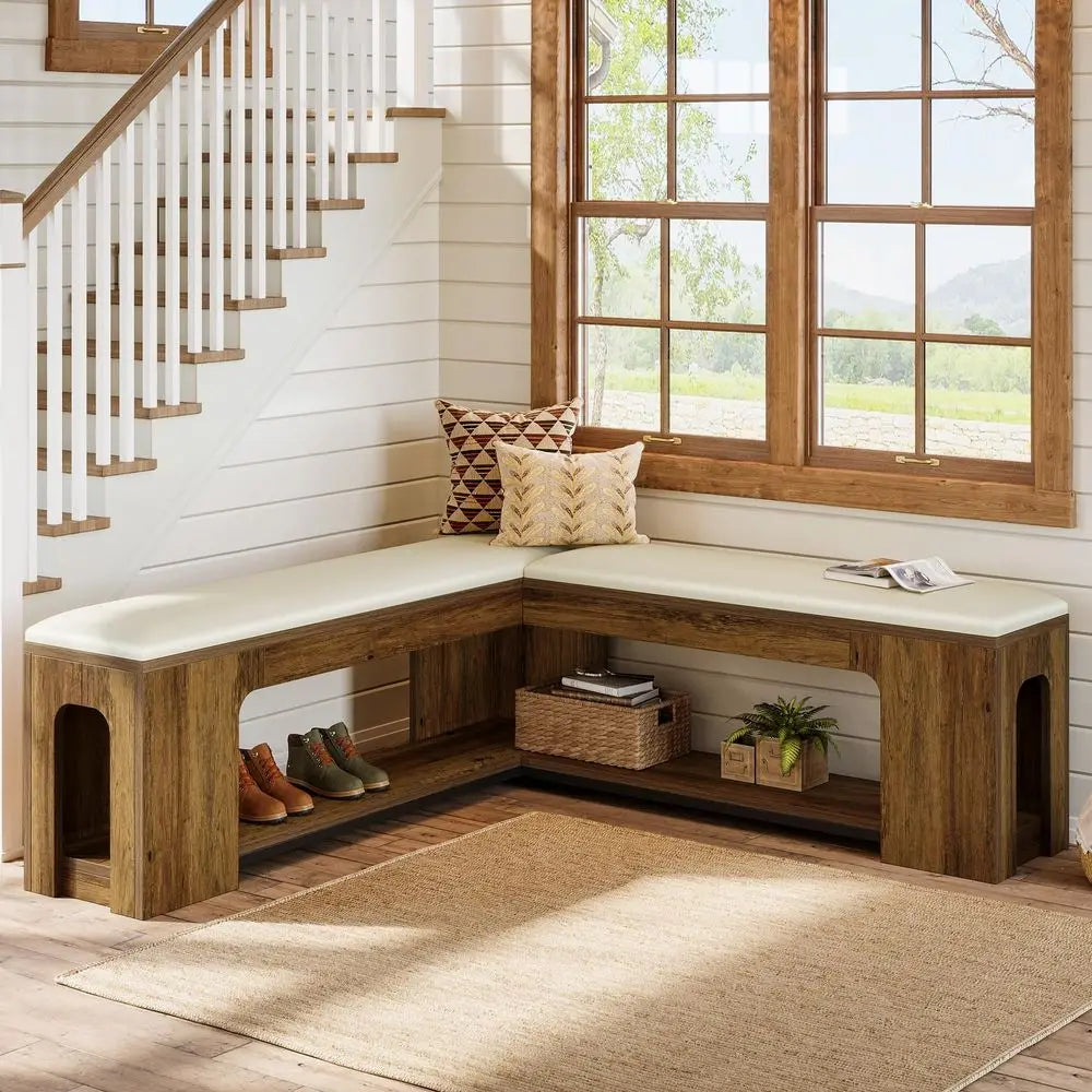 L Shaped Corner Bench, 47.24 Farmhouse Breakfast Nook Bench with Removable Seat Cushion, Corner Bench for Kitchen, Dining Room,