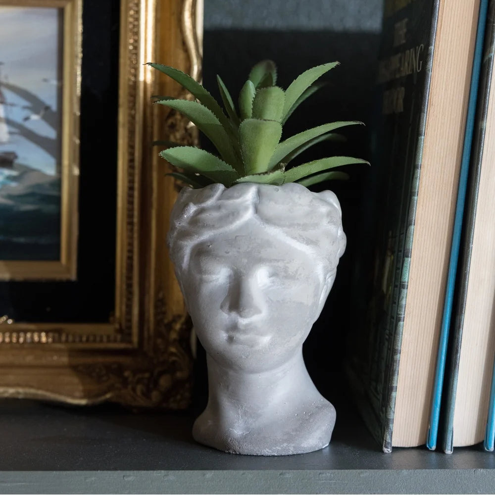 Artificial Succulent Plant in Cement Face Planter Tabletop Decor Indoor Greenery Home Decoration Handmade Rustic Design