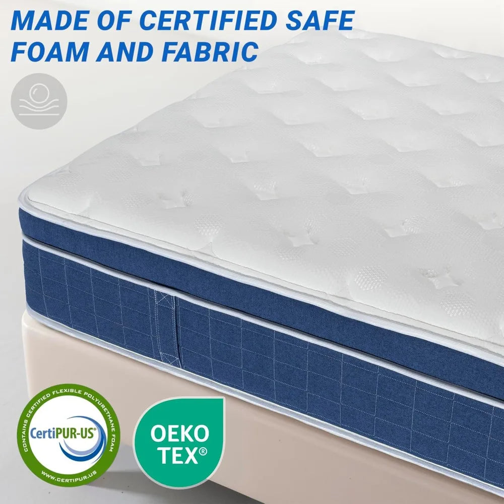 Mattress 12 Inch, Twin Memory Foam Mattresses, Hybrid Matress, Pocket Coil Innerspring, Breathable Fabric, Strong Edge Support
