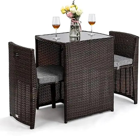 3 PCS Wicker Outdoor Patio Bistro Set for Small Spaces