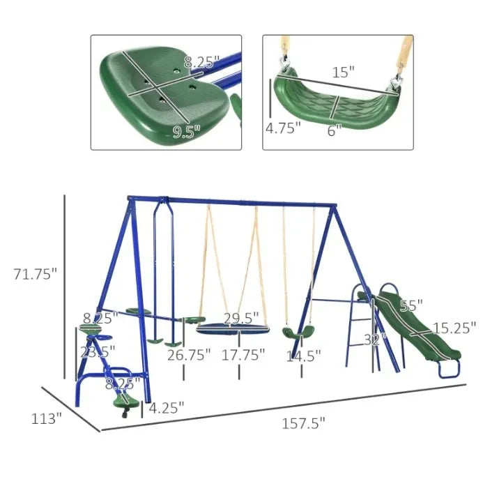 Metal Swing Set for Kids Outdoor, Heavy Duty Frame with Double Swings, for Backyard Playground.
