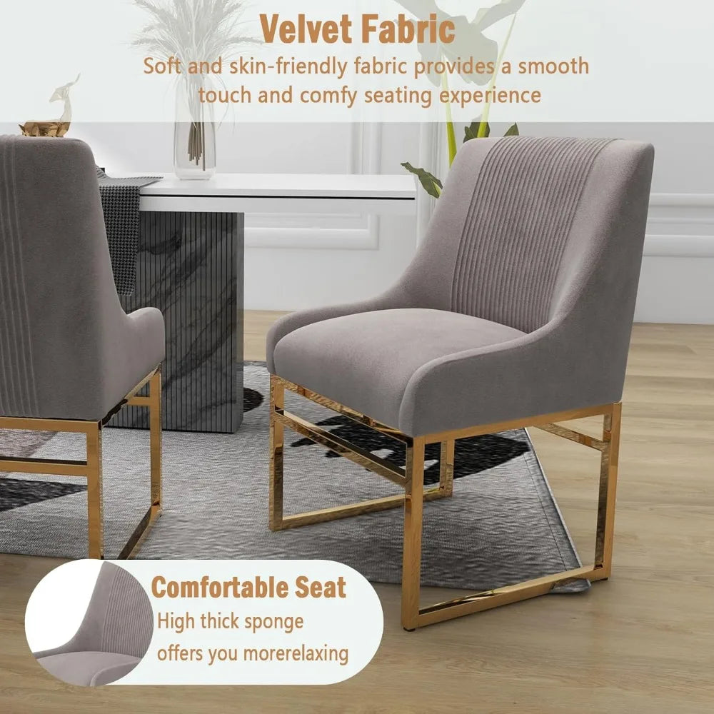 Pair of Mid-Century Modern Upholstered Dining Chairs with Polished Gold Metal Legs