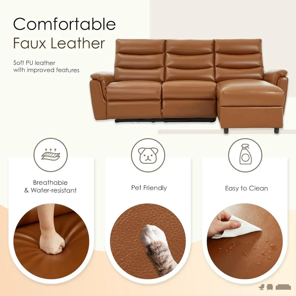 Electric Reclining Sofa with USB & Storage, 3-Seat Wall Hugger Sectional for Living Room Home Theater