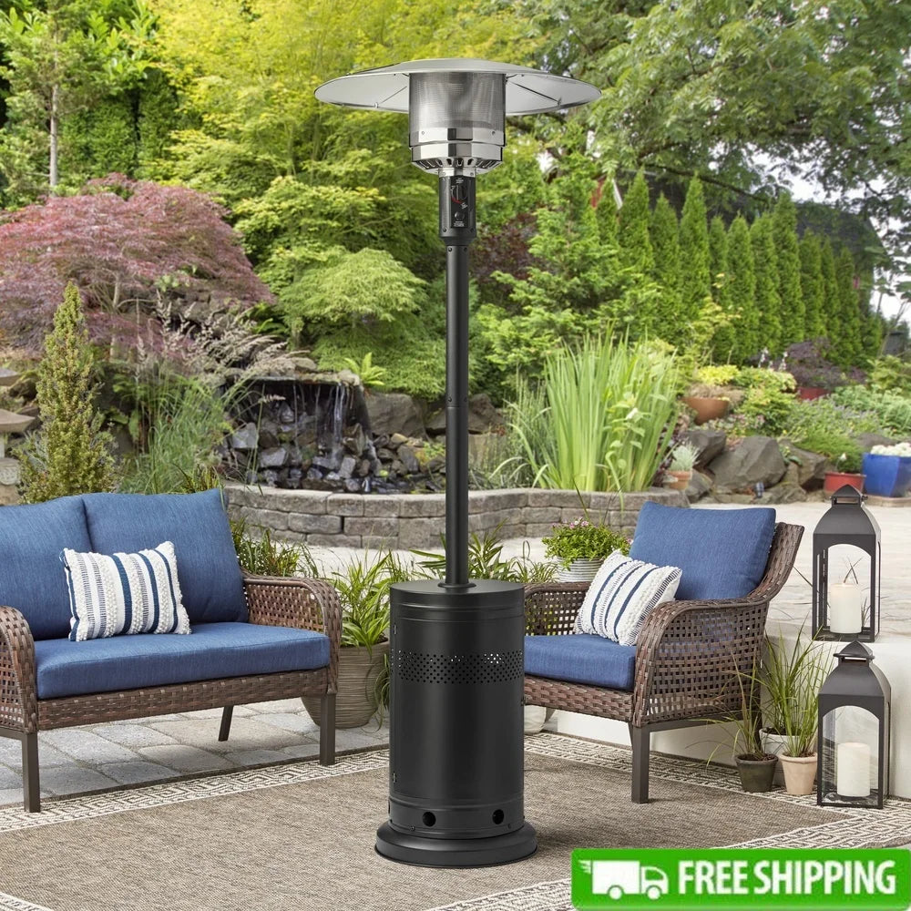 Outdoor Propane Gas Patio Heater 48000 BTU Freestanding Metal with Wheels Safety Features Decks Campgrounds and Patios