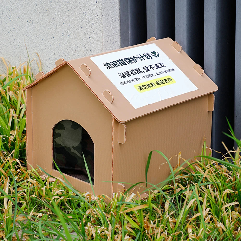 Outside Cat House Waterproof Warm Cat Shelter Foldable Cat Outdoor House Collapsible Insulated Pet House for Four Season