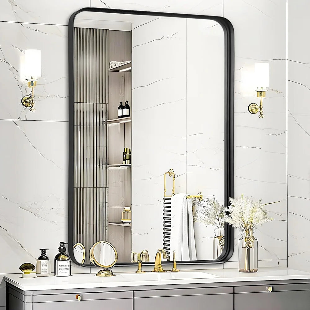 High Definition Rectangular Bathroom Mirror 20x30 Inch Wall Mounted Explosion Proof Metal Frame Easy Installation Modern Design